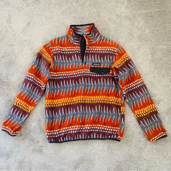 EUC RARE PATAGONIA SYNCHILLA LAUGHING WATERS RUBY RED FLEECE - Picture 3 of 3